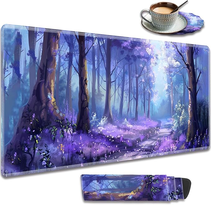 Extended Gaming Mouse Pad 31.5" x 11.8", with Edge Stitching, Non-Slip Rubber Base Keyboard Pad, Suitable for Work, Game, Office, Home and Coasters, Lavender Forest