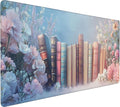Cute Floral Aesthetic Book Gaming Mouse Pad, Blue Pink Dreamy Desk Mat with Anti-Slip Base & Stitched Edges, Office Supplies & Desk Decor for Women, 35.4" x 15.7" in Home Office Essentials