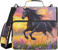 3 Ring Zipper Binder with Shoulder Strap Black Horse Flower Oil 2 Inch Zippered Binder Bag 500 Sheet Capacity Multi Pockets for School Supplies