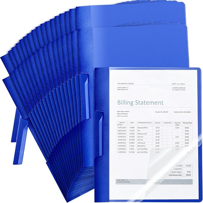 Maitys 50 Pack Durable Clear Report Covers with Clip 11 x 9 Inch Resume Portfolio Folder Letter Size Presentation Folder Transparent Front Report Blinder Interview School Business Student (Blue)
