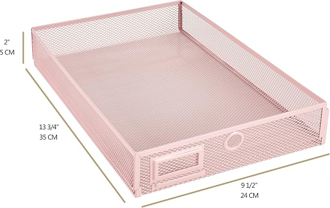 Annova Desk Organizer Wire Mesh 3 Tier Sliding Drawers Paper Sorter/Multifunctional/Premium Solid Construction for Letters, Documents, Mail, Files, Paper, Kids' Art Supplies (Light Pink)