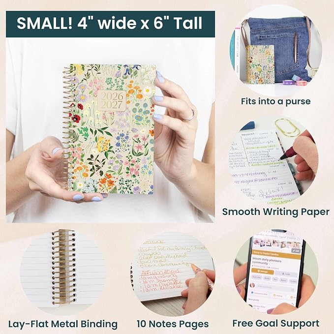 bloom daily planners 2026-2027 Academic Year Pocket Planner (July 2026 - July 2027) 13 Months - SMALL 4” x 6” Weekly Monthly Agenda Organizer & Calendar Book - Garden Party, Beige