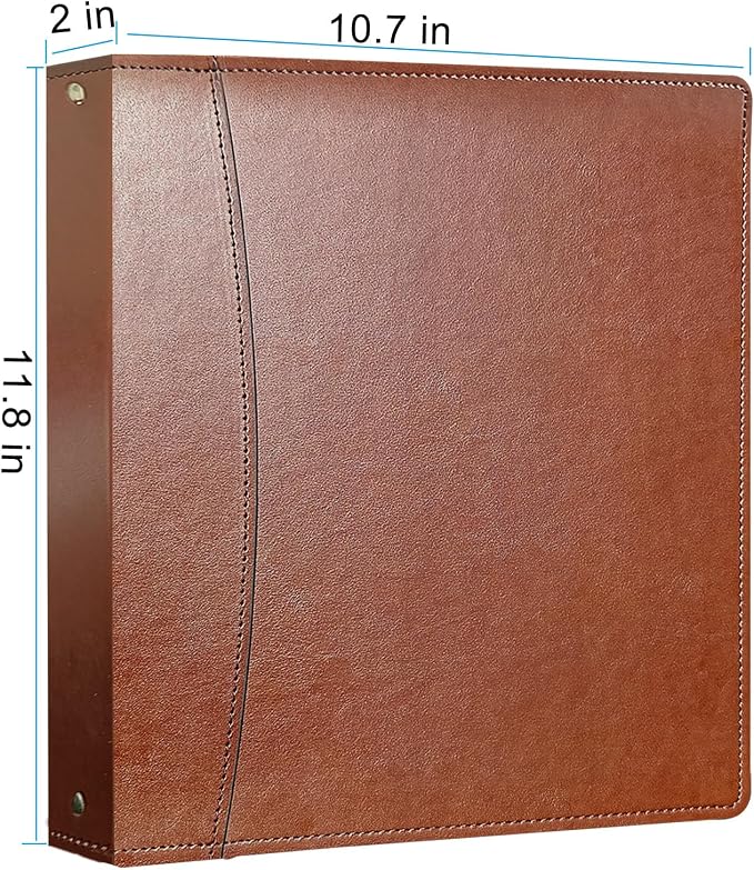 Vintage Faux Leather 3-Ring Binder, 2-Inch Spine, Round Ring, Fits Letter Size 8.5" x 11" Paper, Built-in Interior Pockets, Professional Document Binder (Brown, 2 Inch)