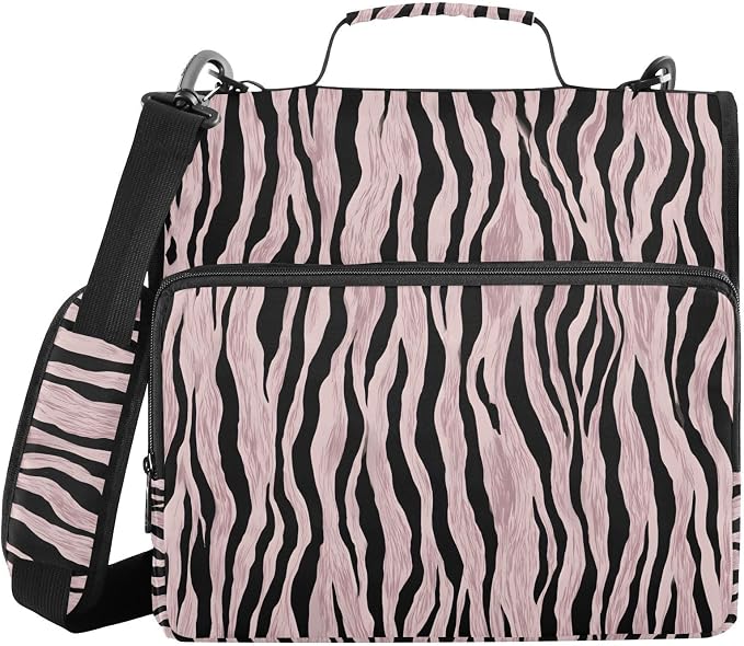 Rose Gold Black Zebra Print 3 Ring Binder Bag 1.5 inch Binder Organizer with Zipper Shoulder Strap 500 Sheet Documents Storage for School Office