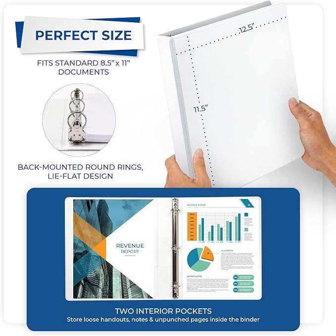 Samsill 1 Inch 3 Ring Binders, Economy Round Ring, Clear View Cover, 200 Sheet Capacity - for School, Home, Office - White, 24 Pack