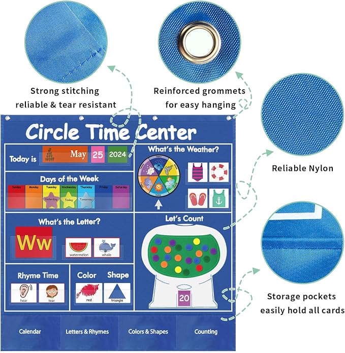 Boczif Circle Time Learning Center Pocket Chart, Classroom Calendar (Blue)