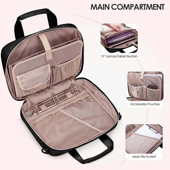 3 Ring Zipper Binder, 2 Inch Ring Binder Organizer Bag with Strap | Binder Bag Fits 13" Laptop & 500 Sheets, Detachable Shoulder Strap, Large Capacity Zip Up Portfolio Folder Bag for Office