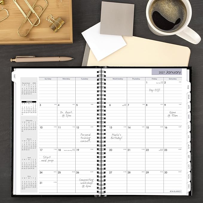 AT-A-GLANCE 2027 Planner, Monthly, 14-Month Dec-Jan, 8" x 11.75", Tabbed, Hardcover, DayMinder, Black (G470H0027)
