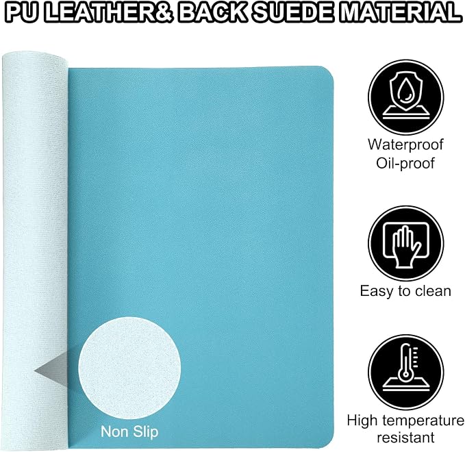 Patikil Desk Mat, 31"x15" Non-Slip Waterproof PU Leather Dual Sided for Office/Home, Blue