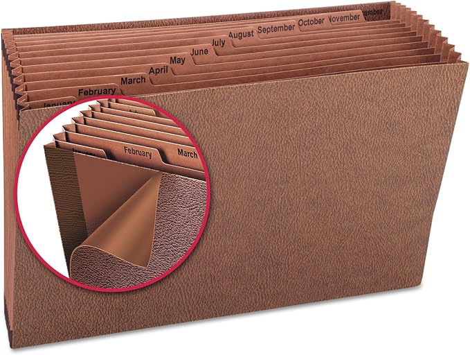 Smead TUFF Expanding File, 12 Pockets, Monthly (Jan.-Dec.) Legal Size, Redrope (70490), brown
