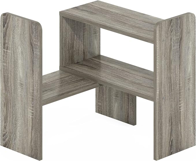 Furinno CLASSIC Desk Organizers and Hutch, Open Shelf Expandable Office Organization, Adjustable Desk Top Display Book Shelf, for Paper, Office Supplies, French Oak