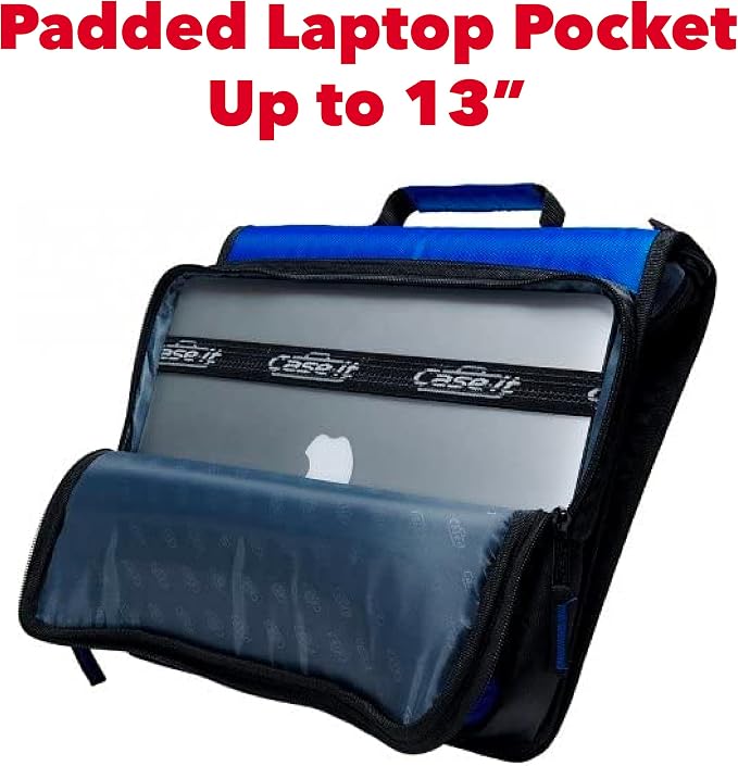 Case-it School Zipper Binder | 2" O-Rings | 400-Sheet | LT-007 Mint Blue | Universal, 13-Inch Laptop/Tablet Padded Pocket, Multiple Storage Pockets, Shoulder Strap, School & Office Organizer