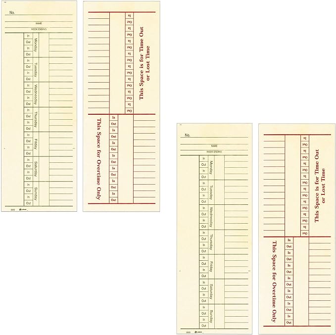 Adams Time Cards, Weekly, 2-Sided, Overtime Format, 3-3/8" x 8-1/4", Manila, Green/Red Print, 200-Count (9660-200), 2 Pack