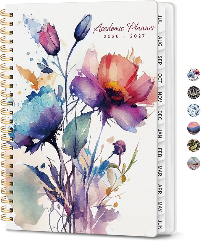 ZOTIA Academic Planner 2026-2027, Monthly & Weekly Jul 2026-Jun 2027 | Painted Bloom, 6.3" x 8.5" Calendar Planner for Women, Hardcover Pretty Organizer for Women, School Office Home Supplies
