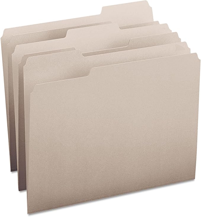 Smead Colored File Folder, 1/3-Cut Tab, Letter Size, Gray, 100 per Box (12343)