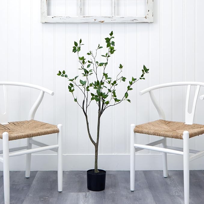 Nearly Natural 4ft Citrus Artificial Tree with Bendable Branches, Realistic 48in Minimalist Fake Tree with Nursery Planter for Indoor Home Decor, Living Room, and Office Decor