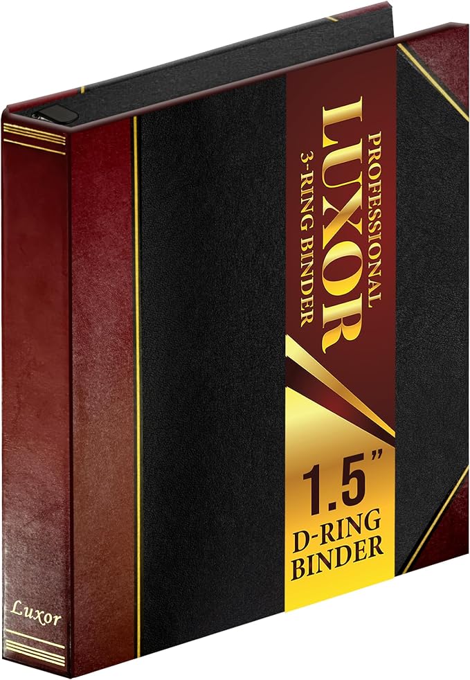 Performore Professional Luxor 3 Ring Binder 1.5 Inch Locking Slant Angle D-Rings, Maroon Turned Edge Flat, Durable Heavy Duty Presentation Folder Binder for Documents Paper Files Projects