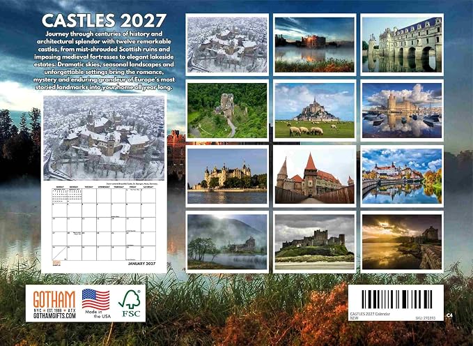 Castle Calendar 2027 Monthly Wall Calender 12 Month