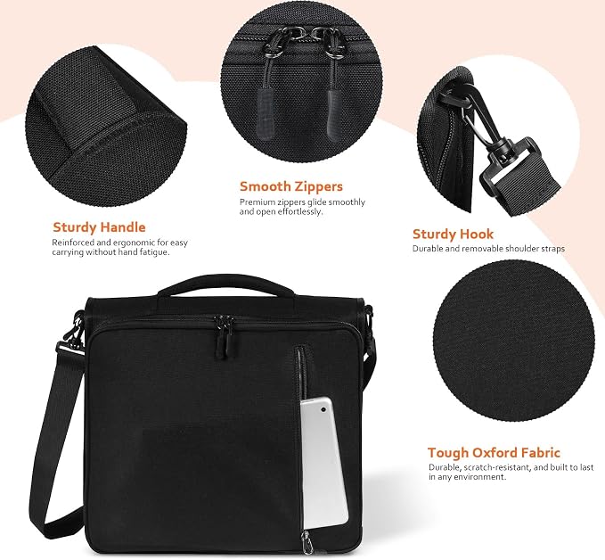 2 Inch 3 Ring Zipper Binder with 500 Sheet Capacity, 6 Tab Expanding File Folder, Multi-Pocket Design, Shoulder Strap and Handle for Middle School and Office (Black)