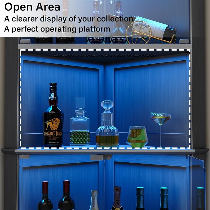 kepptory 72" Corner Curio Cabinet with RGB LED Lights, 6-Tier Glass Display Cabinet with Adjustable Shelves, Lighted Corner Showcase for Collectibles, China, Glassware, Living Room Home Bar