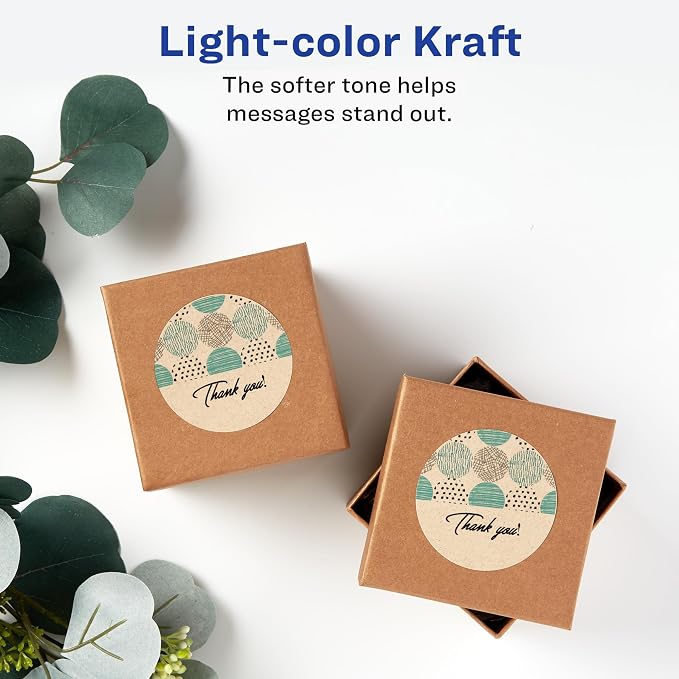 Avery Kraft Brown Round Labels with Sure Feed Technology, 2.5" Diameter, Print to the Edge, Laser/Inkjet Printable Labels, 5 Packs of 22808, 1,125 Total