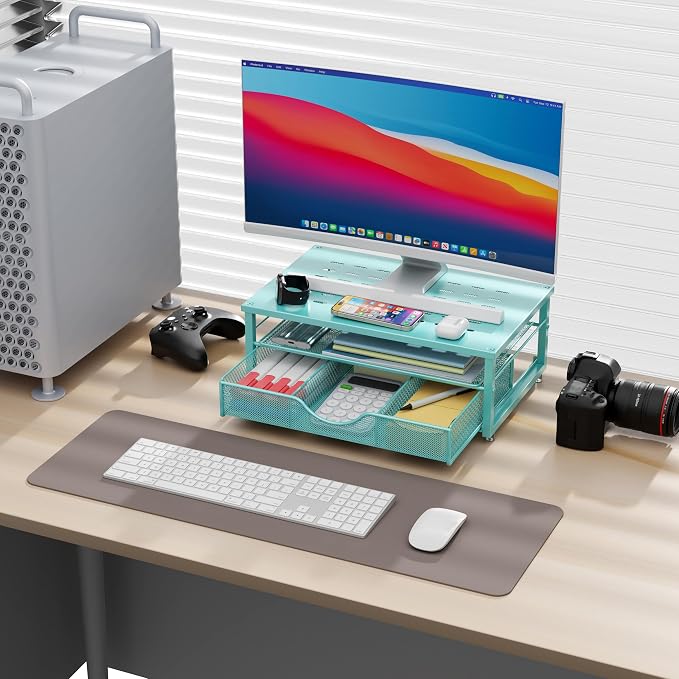 gianotter Computer Monitor Stand Riser with Drawer | Desk Organizers and Accessories Desk Accessories & Workspace Desktop Organizers Storage for Printer Stand (Blue)