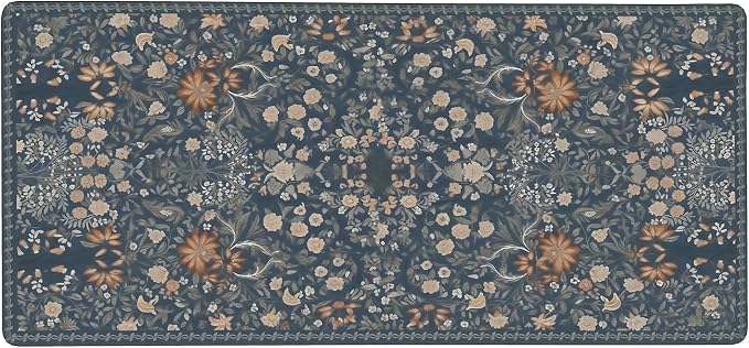 Floral Aesthetic Wildflower Gaming Mouse Pad, Blue Pink Rug Desk Mat with Anti-Slip Base & Stitched Edges, Office & Home Desk Decor for Women, 35.4" x 15.7" in Computer Desktop Mat
