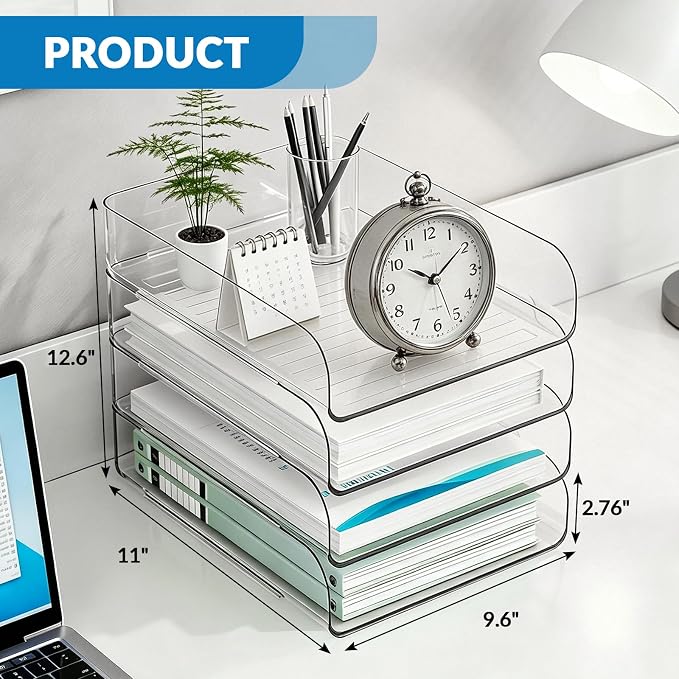 Vertical 4-Tier Acrylic Desk Paper Organizer for A4/Letter Paper | File Organizer for Folders, Books and Office Supplies, Ideal Office Organizer for Home & Office & School Workspace
