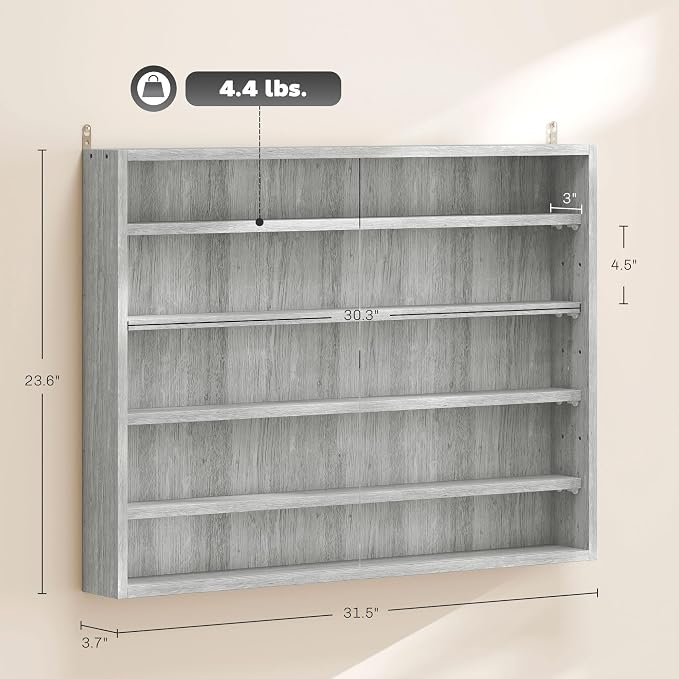 HOMCOM 5-Tier Wall Mounted Display Cabinet Glass Doors 60x80cm Gray | Display Case, 4 Adjustable Shelves, for Home Office Ornaments
