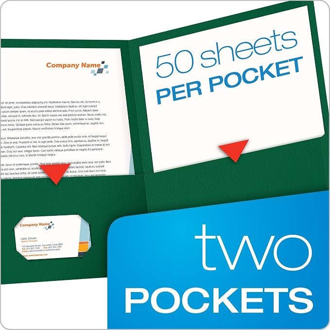 Oxford Twin-Pocket Folders, Textured Paper, Letter Size, Hunter Green, Holds 100 Sheets, Box of 25 (57556EE) (Pack of 2)