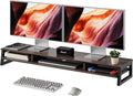 Dual Monitor Stand Riser for Desk, 41.7 Inch Large 2 Tier Computer Monitor Stand for 2 Monitors, Desktop Storage Organizer Shelf with Keyboard Space for Laptop PC Printer Brown