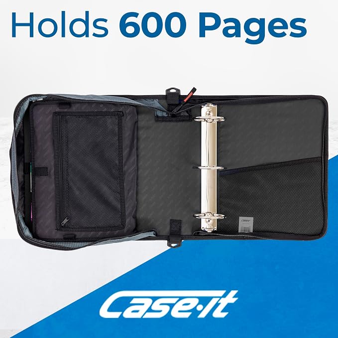 Case-it Mighty Zip Tab School Zipper Binder | 3-Inch O-Rings,600-Sheet Capacity,5-Subject Expanding File Folder,Multiple Pockets & Storage Organizer,Shoulder Strap | D-146 Jet Black,(Pack of 6)