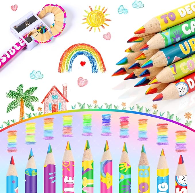 Nezyo 100 Pcs Motivational Rainbow Colored Pencils Bulk - 7 Color in 1 Wooden Colorful Pencils Assorted Cute Novelty Art Supplies for Drawing Coloring Back to School Gifts Incentive Reward Stuffers