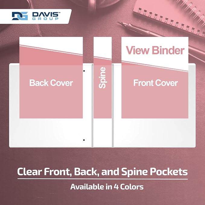 Pack of 6 Premium View Binders, Ring Binders with Clear-View Cover and Interior Pockets, Pastel Color Options, 1.5 Inch, Blush