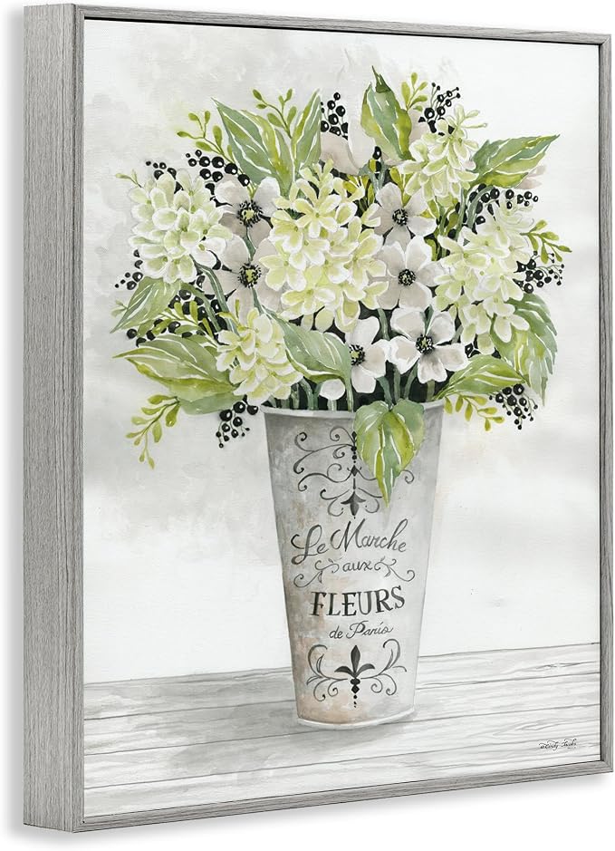 'French Floral Greenery Bouquet'| Framed Giclee Art | Stupell Industries | Gray, 16 x 20 Inches, Easy to Hang and Sturdy, Made in USA, by Cindy Jacobs