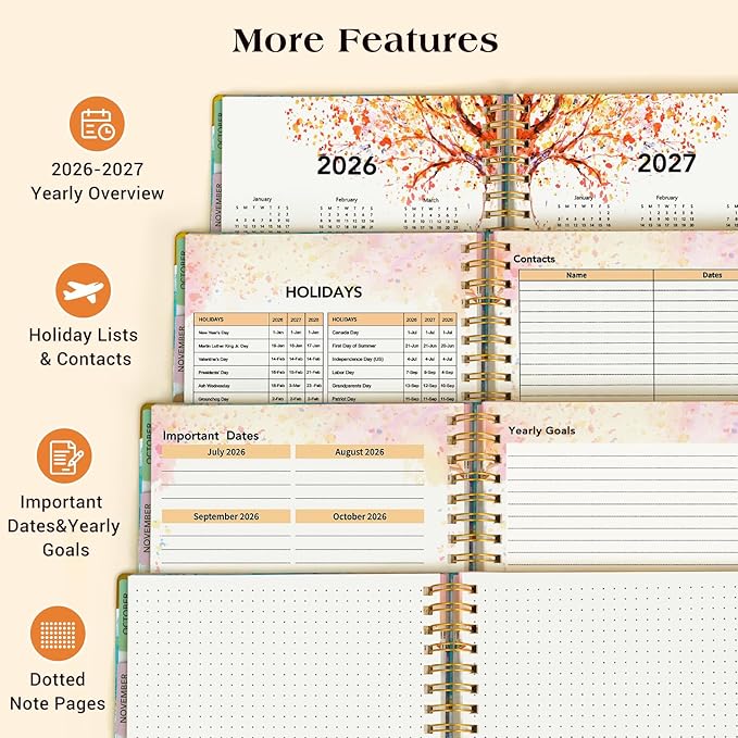 Academic Planner 2026-2027, 18 Months Weekly and Monthly Daily Planner from July 2026 - December 2027, 8.5" x 11" A4 Large Hardcover Agenda Organizer Book with Tabs, Spiral Yearly Calendar Planners for School Work Home, Pink Blue Marble