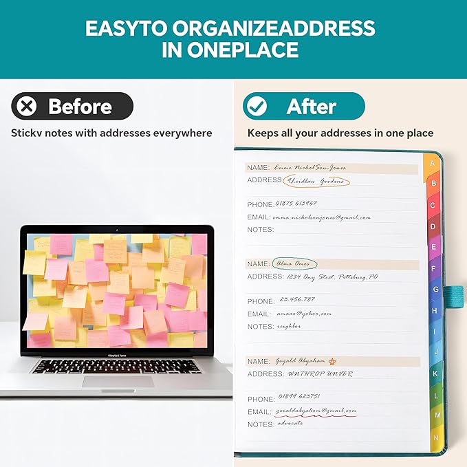 Address Book with Colorful Alphabetical Tabs (8.4" x 5.7") – Hardcover Contact Organizer for Website Passwords, Telephone, Software Licenses, and Important Information – Pink