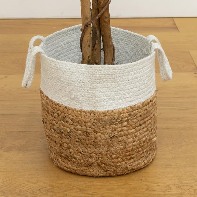 Nearly Natural 6 ft. Triple Trunk Ficus Artificial Tree with Jute Pot | Lifelike Green Foliage, Woven Cotton Basket, Maintenance-Free, Great for Entryways or Offices