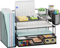 Marbrasse 4-Tier Paper Tray Organizer with Drawer and Pen Holder, Black | Metal Mesh Desk Organizer, Built-in Drawer & 2 Pen Slots, fits letters/Files, for School Home Office Supplies
