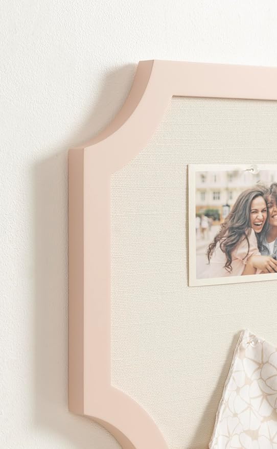 Kate and Laurel Holbrook Glam Framed Scallop Fabric Pinboard, 15 x 24, Pink, Decorative Modern Scalloped Bulletin Board for Use as Vision Board or Wall Organization