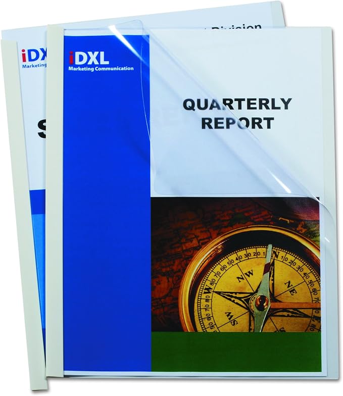 C-Line Report Covers with Binding Bars, Clear Vinyl, White Bars, 8.5 x 11 Inches, 50 per Box (32557)