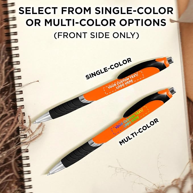 DISCOUNT PROMOS Ballpoint Pens With Rubber Grip - 10 pack - Customizable Text, Logo - Black Ink Ball Point Pen with Soft Touch Plastic - Orange