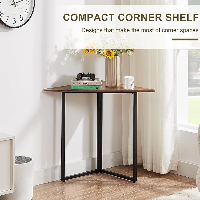 VECELO Corner Desk,Office Tables for Living Room for Small Space Triangle Computer Desk with Steel Frame Corner Shelves with Metal Frame Writing Desk for Workstation Classic Brown 31.1" 2 Set