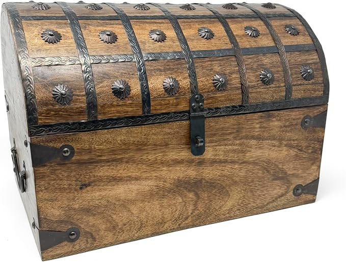 Nautical Cove Treasure Chest Keepsake and Decorative Wood Box (XXX-Large 16x11x11) - Storage Box, Wooden Box with Hinged Lid, Rustic Storage, Pirate Storage Box, Vintage Wooden Chest