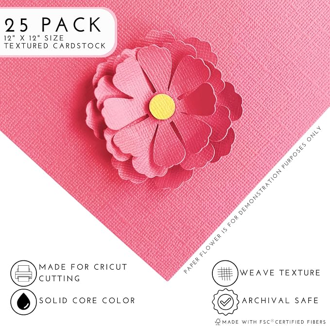 Parfait—12x12 Textured Cardstock | 80lb Textured Pink Scrapbook Paper | Premium Cardstock for Cricut Cutting | 25 Sheets
