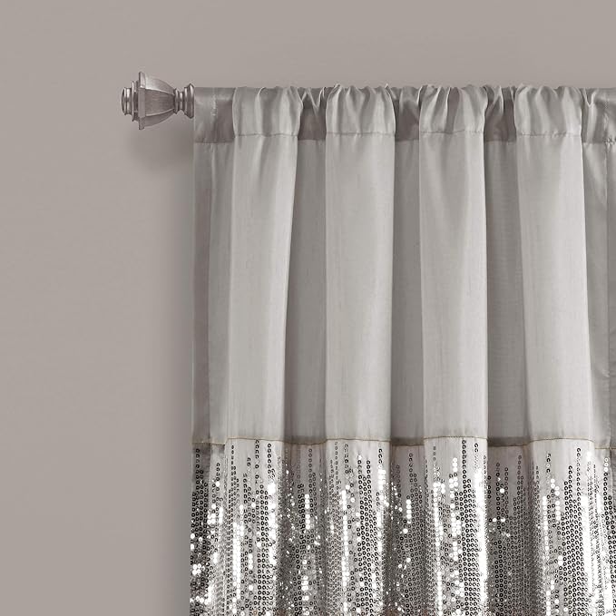 Lush Decor Night Sky Window Curtain Panel, Single 42"W x 108"L Gray & Blush - Sequin Backdrop Curtain - Room Darkening Curtains For Bedroom - Glam Decor