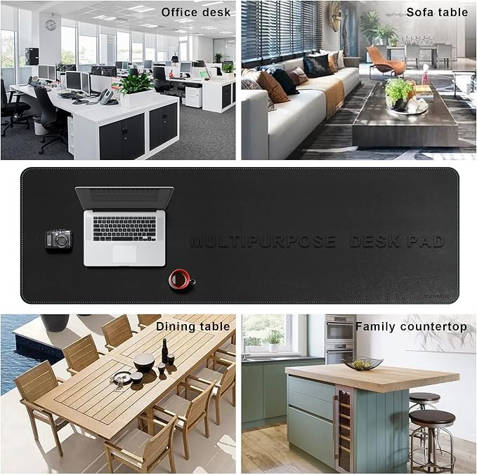 CENNBIE Leather Desk Mat Large, 63" x 19.6" Desk Pad Protector(Black) | Premium Stitched Edges Resist Wear. Waterproof, Non-Slip & Easy To Clean. Protects Desk From Scratches. For Office & Home.