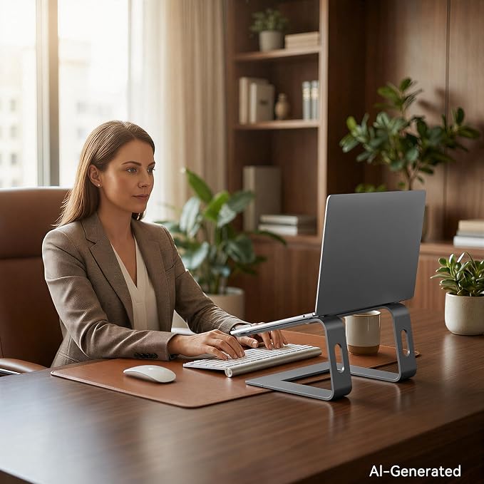SOUNDANCE Laptop Stand, Aluminum Computer Riser, Ergonomic Laptops Elevator for Desk, Metal Holder Compatible with 10 to 15.6 Inches Notebook Computer, Grey