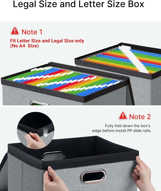 Oterri File Box Large 1-Pack Hanging Organizer for Letter/Legal-Size Folder | Dustproof Lid. 3 Mesh Pockets. Collapsible Scratch-Resistant GRS Linen. Slide Rails. Office, Home, Dorm