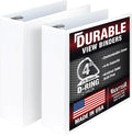 Samsill Durable 4 inch 3 Ring Binder, D Ring Binder, 100% Recycled Chipboard, White, 2 Pack